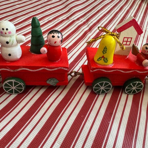 Vintage Handcrafted Wooden Christmas Train Decor Set - Picture 3 of 5